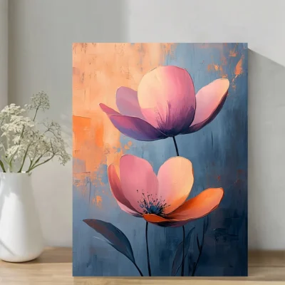 Abstract Vibrant Pastel Flower Painting Wall Art Canvas Framed 40x60