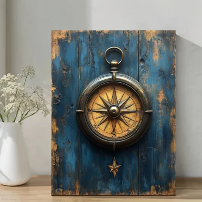Vintage Rustic Nautical Compass Wall Art Canvas Framed 40x60