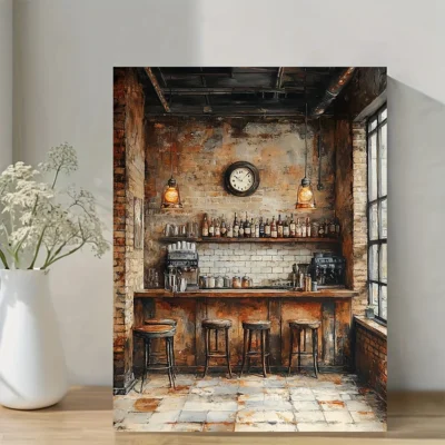 Vintage Kitchen ,Rustic Industrial Bar Scene Wall Art Canvas Framed 40x60