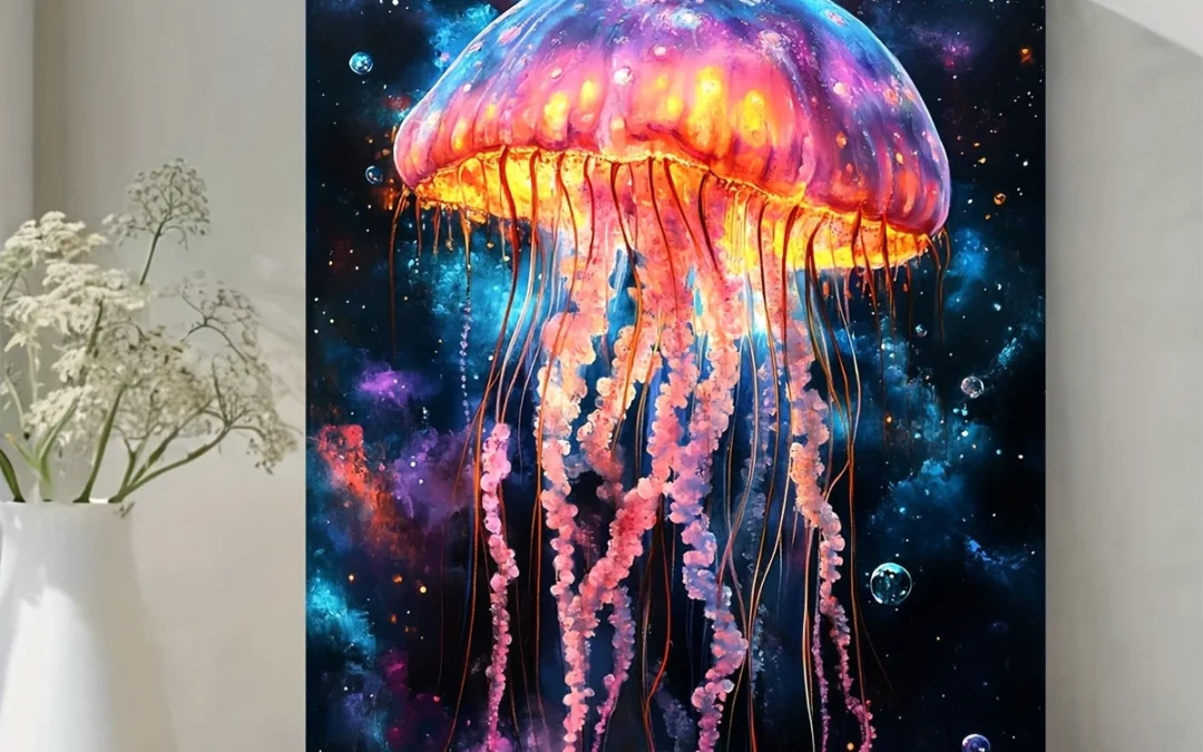 Marine Majesty Jellyfish ,Vibrant Underwater Wall Art Canvas Framed 40×60