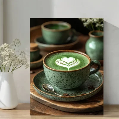 Vintage Matcha Latte  Wall Art Canvas Framed 40x60