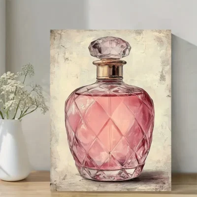 Vintage Pink Perfume Bottles Wall Art Canvas Framed 40x60