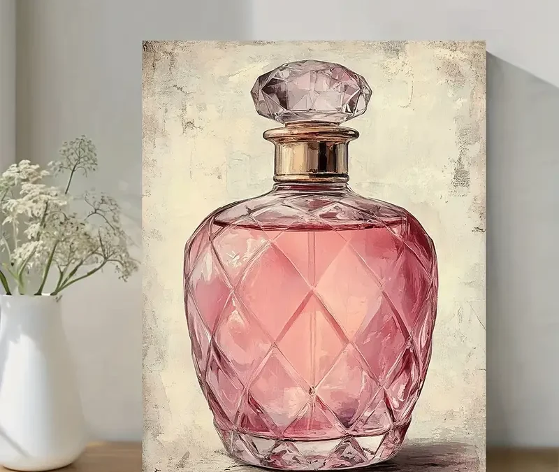 Vintage Pink Perfume Bottles Wall Art Canvas Framed 40×60