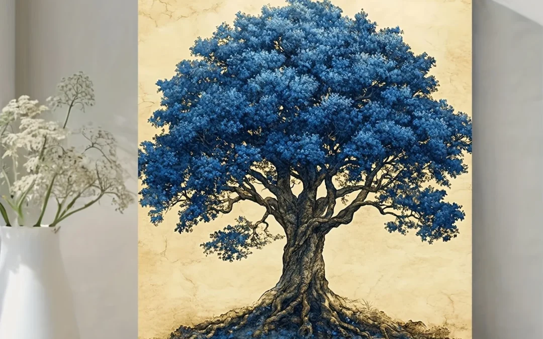 Blue Tree Vibrant Japanese Nature Scene Wall Art Canvas Framed 40×60