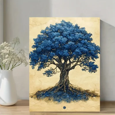 Blue Tree Vibrant Japanese Nature Scene Wall Art Canvas Framed 40x60