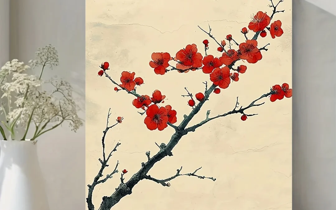 Elegant Red Plum Blossom Wall Art Canvas Framed 40×60