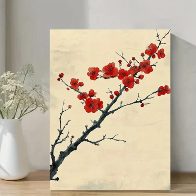 Elegant Red Plum Blossom Wall Art Canvas Framed 40x60