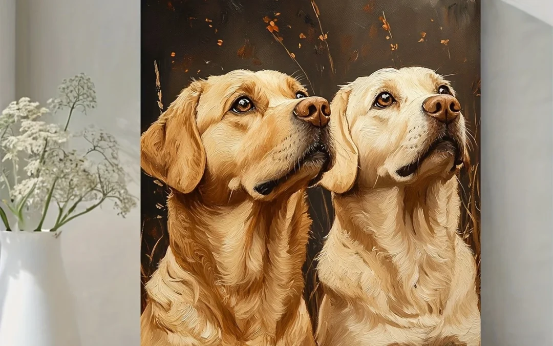 Two Dogs  Portrait Wall Art Canvas Framed 40×60
