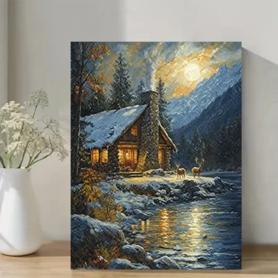 Cozy Winter Cabin Wall Art Canvas Framed 40x60