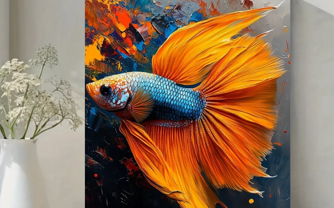 Vibrant Siamese Fighting Fish Wall Art Canvas Framed 40×60