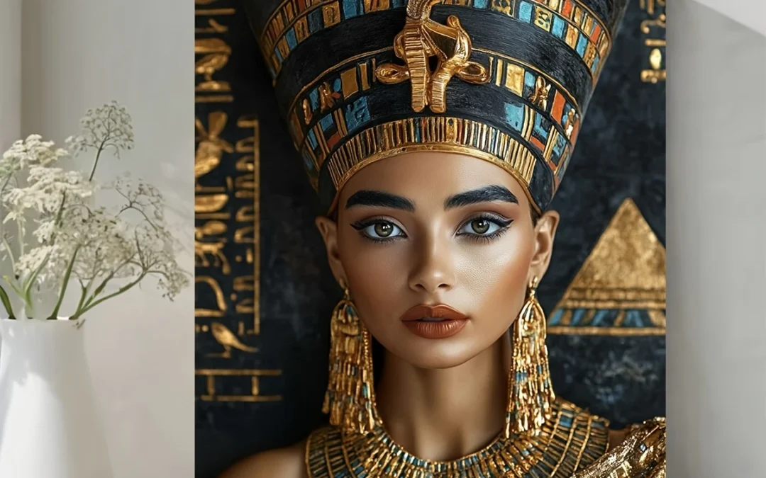 Egyptian Queen with Golden Pyramids & Hieroglyphics Wall Art Canvas Framed 40×60
