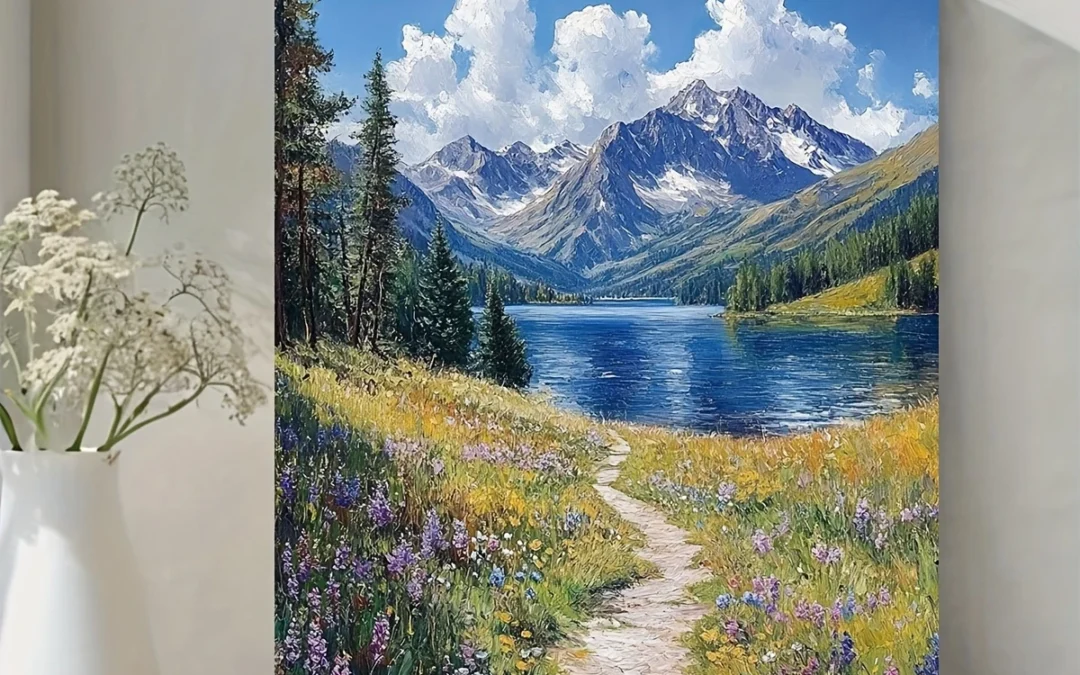 Panoramic Lake, Nature Landscape Wall Art Canvas Framed 40×60