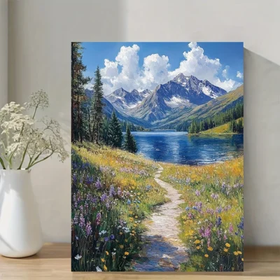 Panoramic Lake, Nature Landscape Wall Art Canvas Framed 40x60