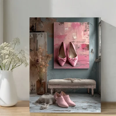 Feminine Pink Ballet Shoes Abstract Wall Art Canvas Framed 40x60