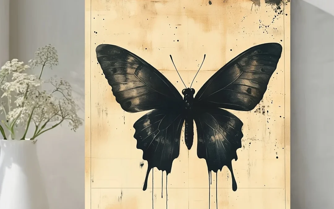 Vintage Black Butterfly Wall Art Canvas Framed 40×60