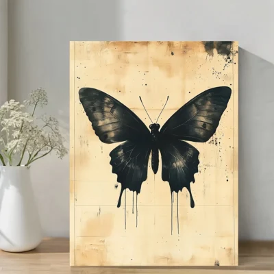 Vintage Black Butterfly Wall Art Canvas Framed 40x60