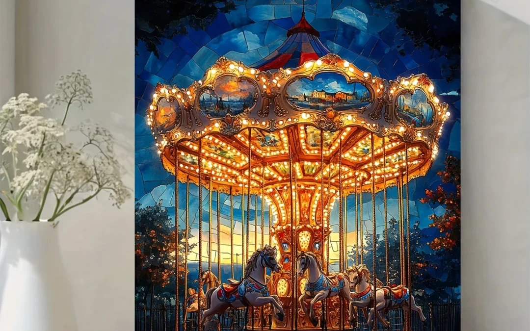 Vintage Carousel  Wall Art Canvas Framed 40×60