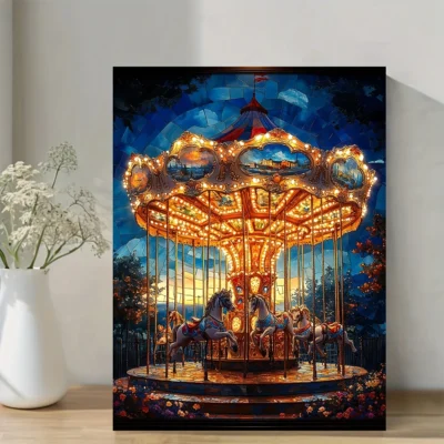 Vintage Carousel  Wall Art Canvas Framed 40x60