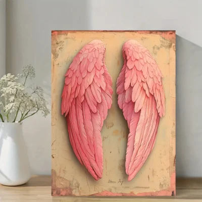 Light Pink Angel Wings Wall Art Canvas Framed 40x60