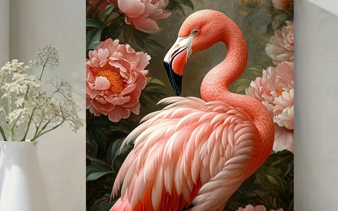 Elegant Pink Flamingo & Peony Wall Art Canvas Framed 40×60