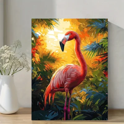 Vibrant Abstract Bird Print with Emerald Green Foliage Wall Art Canvas Framed 40x60