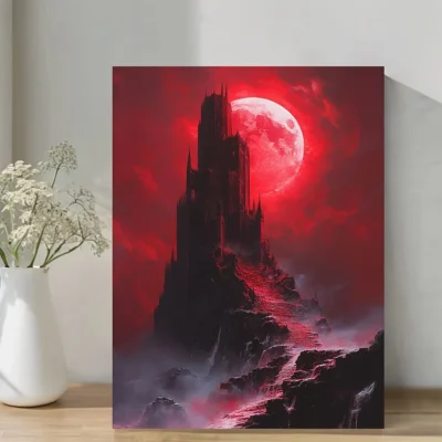 Gothic Red Castle Wall Art Canvas Framed 40x60