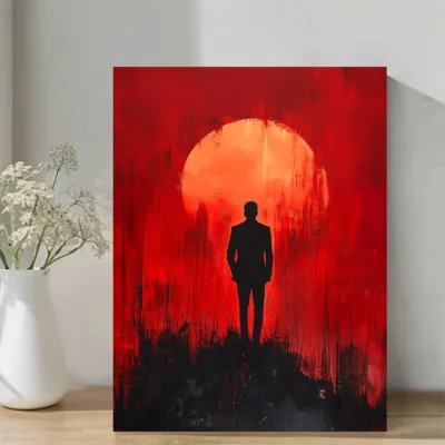 Red Sunset Silhouette Wall Art Canvas Framed 40x60