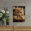 Vintage Cute Cat Playing Video Game Wall Art Canvas Framed 40x60 - Image 2