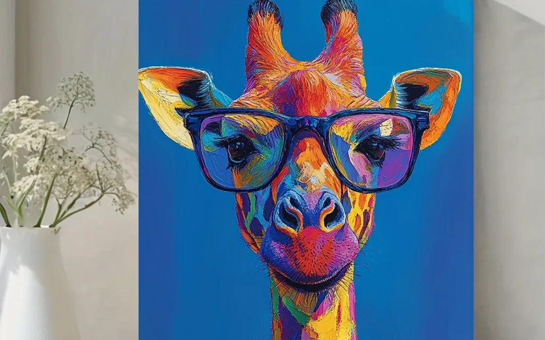 Abstract Colorful Giraffes with Glasses Oil Painting  Wall Art Canvas Framed 40×60