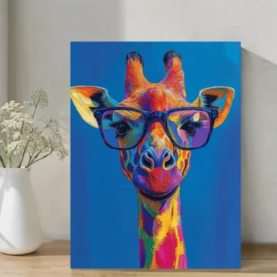 Abstract Colorful Giraffes with Glasses Oil Painting  Wall Art Canvas Framed 40x60