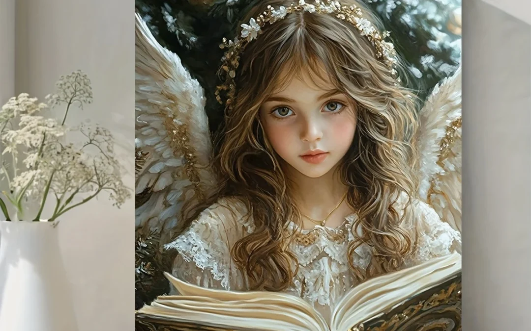Vintage Young Angel Reading Wall Art Canvas Framed 40×60