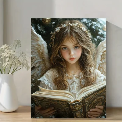 Vintage Young Angel Reading Wall Art Canvas Framed 40x60