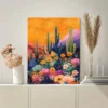 Colorful Desert Cactus & Flower Scene Wall Art Canvas Framed 40x60 - Image 3