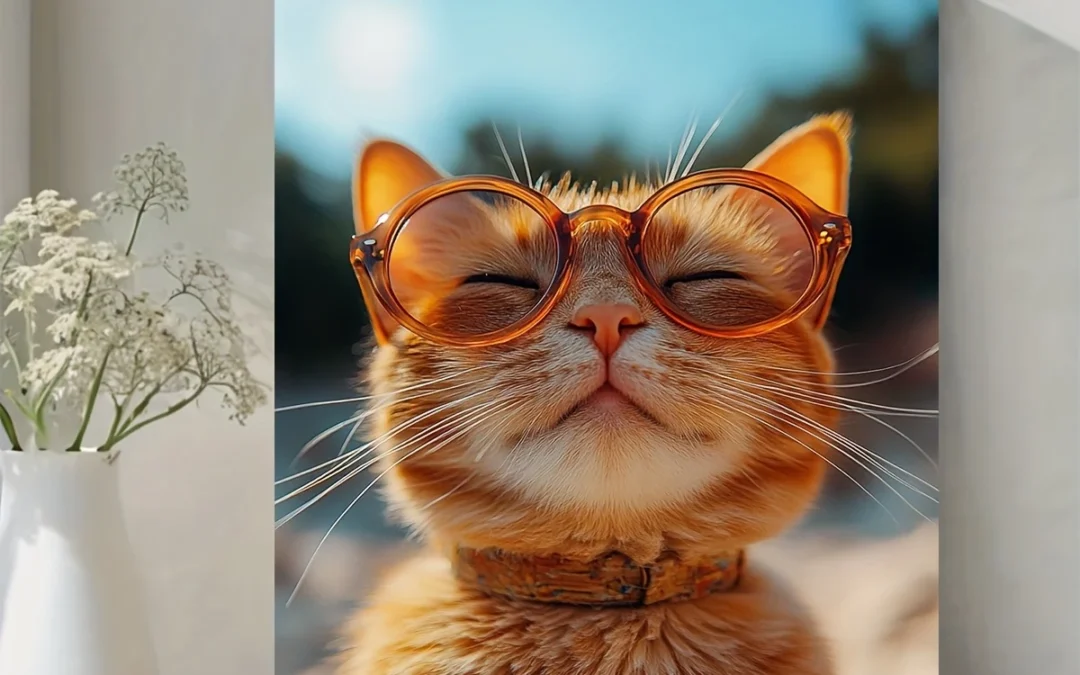 Cute Cat with Fashion Glasses Beach Wall Art Canvas Framed 40×60