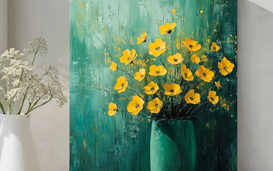 Abstract Spring Green Texture Fresh Natural Flowers Oil Painting Wall Art Canvas Framed 40×60