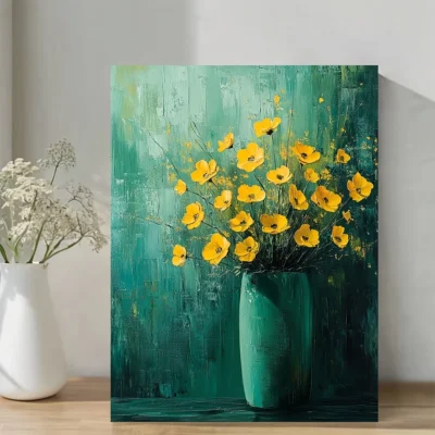 Abstract Spring Green Texture Fresh Natural Flowers Oil Painting Wall Art Canvas Framed 40x60