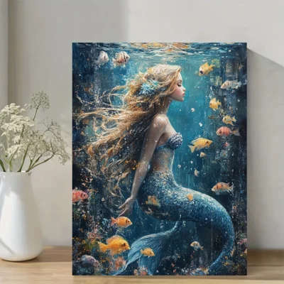 Mermaid & Fish Underwater Fantasy Wall Art Canvas Framed 40x60