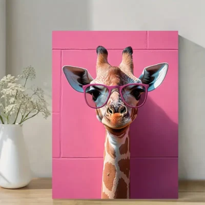 Quirky Pink Giraffe  Wall Art Canvas Framed 40x60