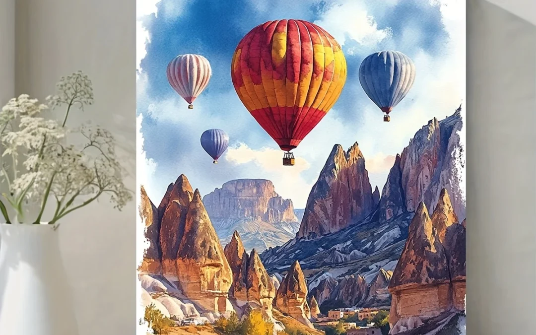 Hot Air Balloon & Anatolia Landscape Wall Art Canvas Framed 40×60