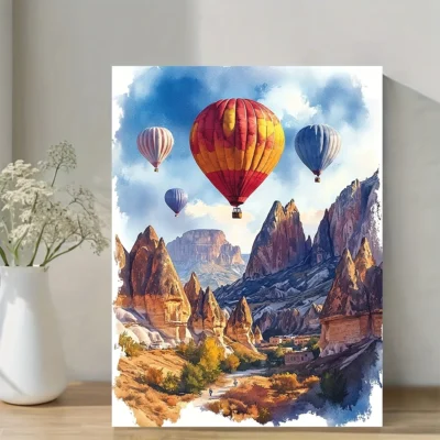 Hot Air Balloon & Anatolia Landscape Wall Art Canvas Framed 40x60