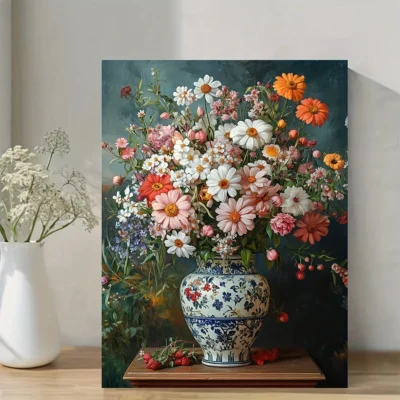Emerald Green Wildflower & Dark Botanical Wall Art Canvas Framed 40x60