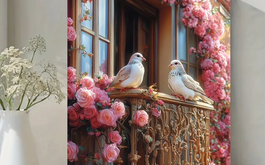 Romantic Love Birds & Doves  Wall Art Canvas Framed 40×60