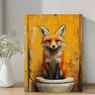 Matisse Fox on Toilet Wall Art Canvas Framed 40x60