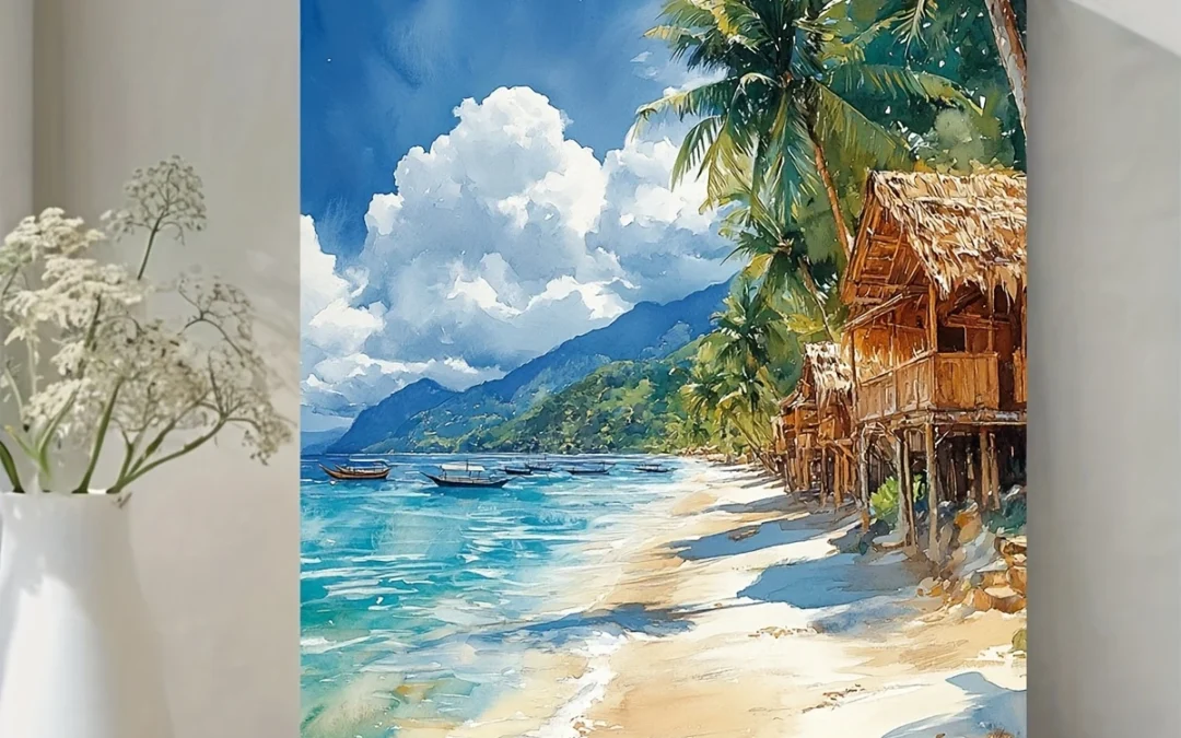 Vibrant Watercolor Santa Fe, Philippines Wall Art Canvas Framed 40×60