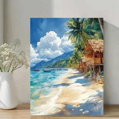 Vibrant Watercolor Santa Fe, Philippines Wall Art Canvas Framed 40x60