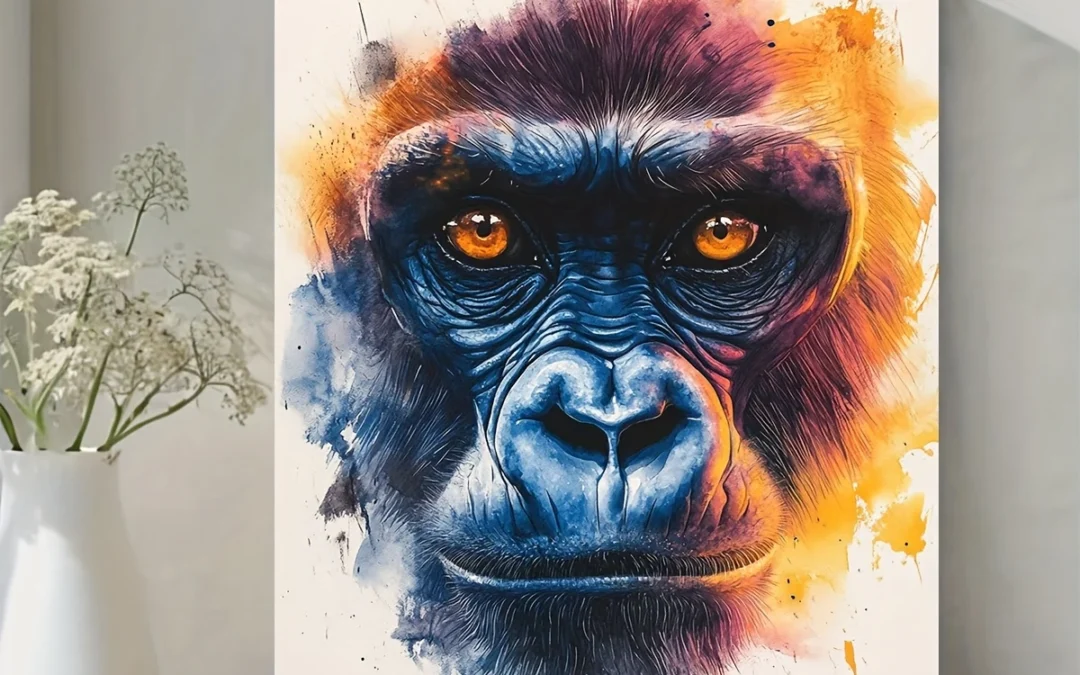 Vibrant Colorful Gorilla Wall Art Canvas Framed 40×60