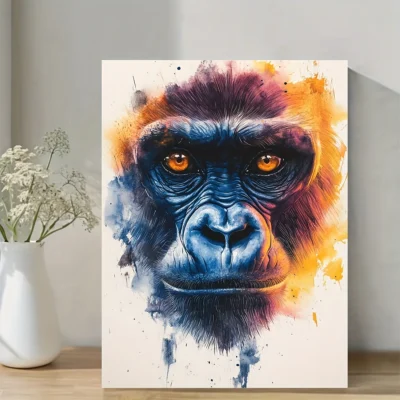 Vibrant Colorful Gorilla Wall Art Canvas Framed 40x60