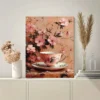 Floral Tea Painting Wall Art Canvas Framed 40x60 - Image 3