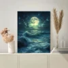 Vibrant  Emerald Moonlight Seascape Wall Art Canvas Framed 40x60 - Image 3