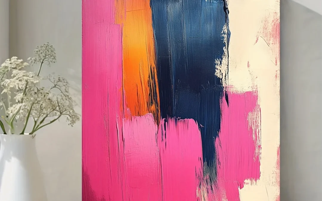 Modern Pink Brushstroke Wall Art Canvas Framed 40×60